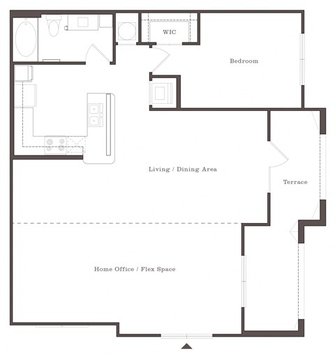 Floor plan for 1 bed, 1 bath, 1121 sqft